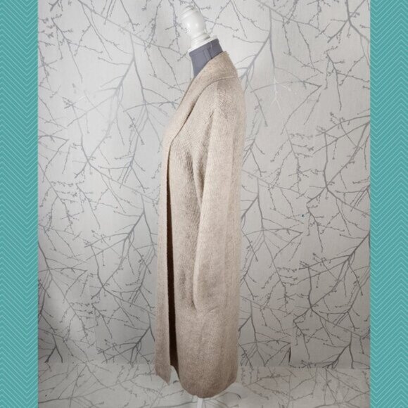 La Llama Beige Oatmeal 50% Alpaca Fisherman Knit Longline Cardigan - Picture 3 of 5